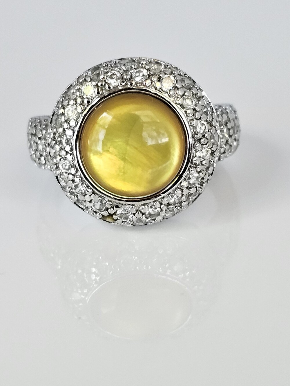 Designer Cat Eye Chrysoberyl & Diamond Ring in Sterling Silver Size 7!
